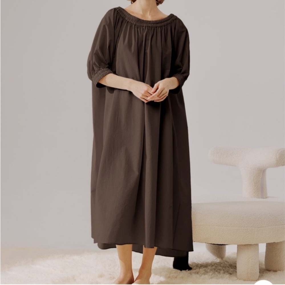 NAP Cream Tie Back Short Puff Sleeves Poplin Oversized Maxi Dress Size Small - Picture 6 of 12